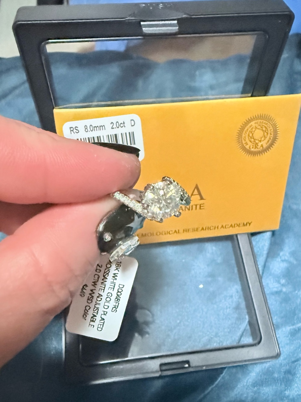 New stunning 18k White Gold platted Moissanite adjustable 2 CTW WSD color $449